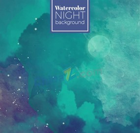 水彩绘梦幻夜空背景矢量素材